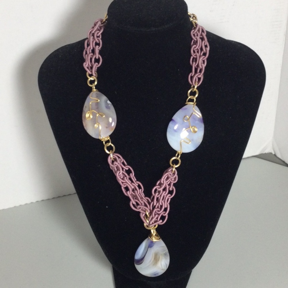 Handcrafted Pink Chain Necklace with Lavender Agate Drops